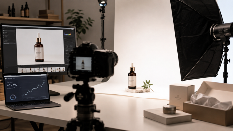 A professional studio setup turns a physical product into polished, reusable ecommerce content
