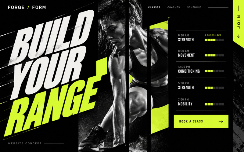 Forge and Form fitness class booking website design